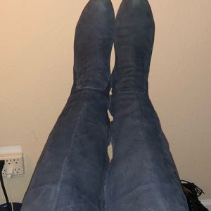 Blue leather boots